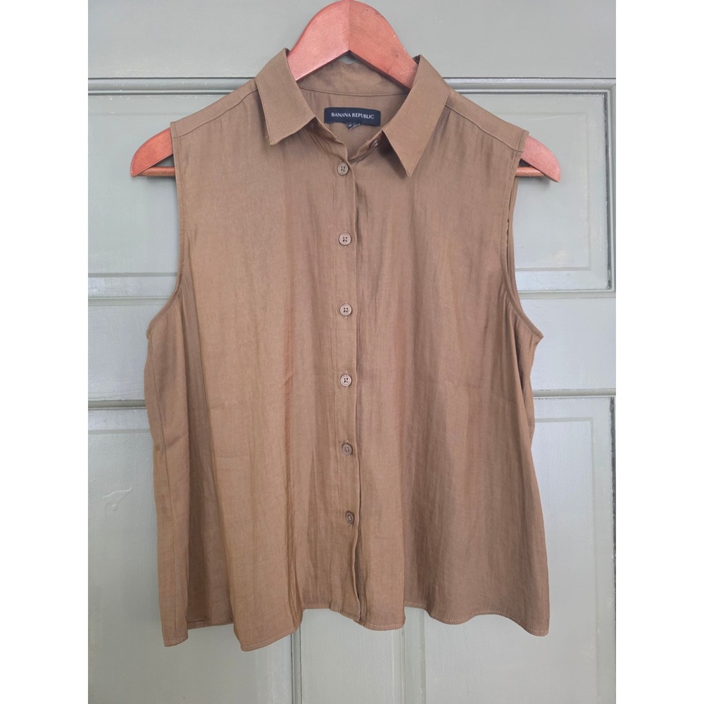 Banana Republic Womens Sleeveless Button Down Shirt Camel Brown Earthy Top